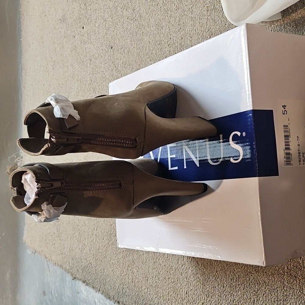 Tan Lace Up Boots with Rugged Sole and Suede Finish - Picture 4 of 5